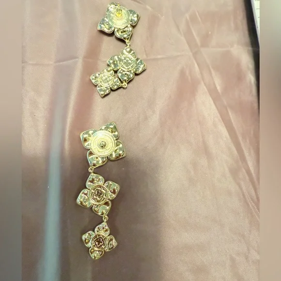 Vintage Y2K Kendra Scott Lily 14K Gold Plated 2” Dangle Earrings in Ombré Blue